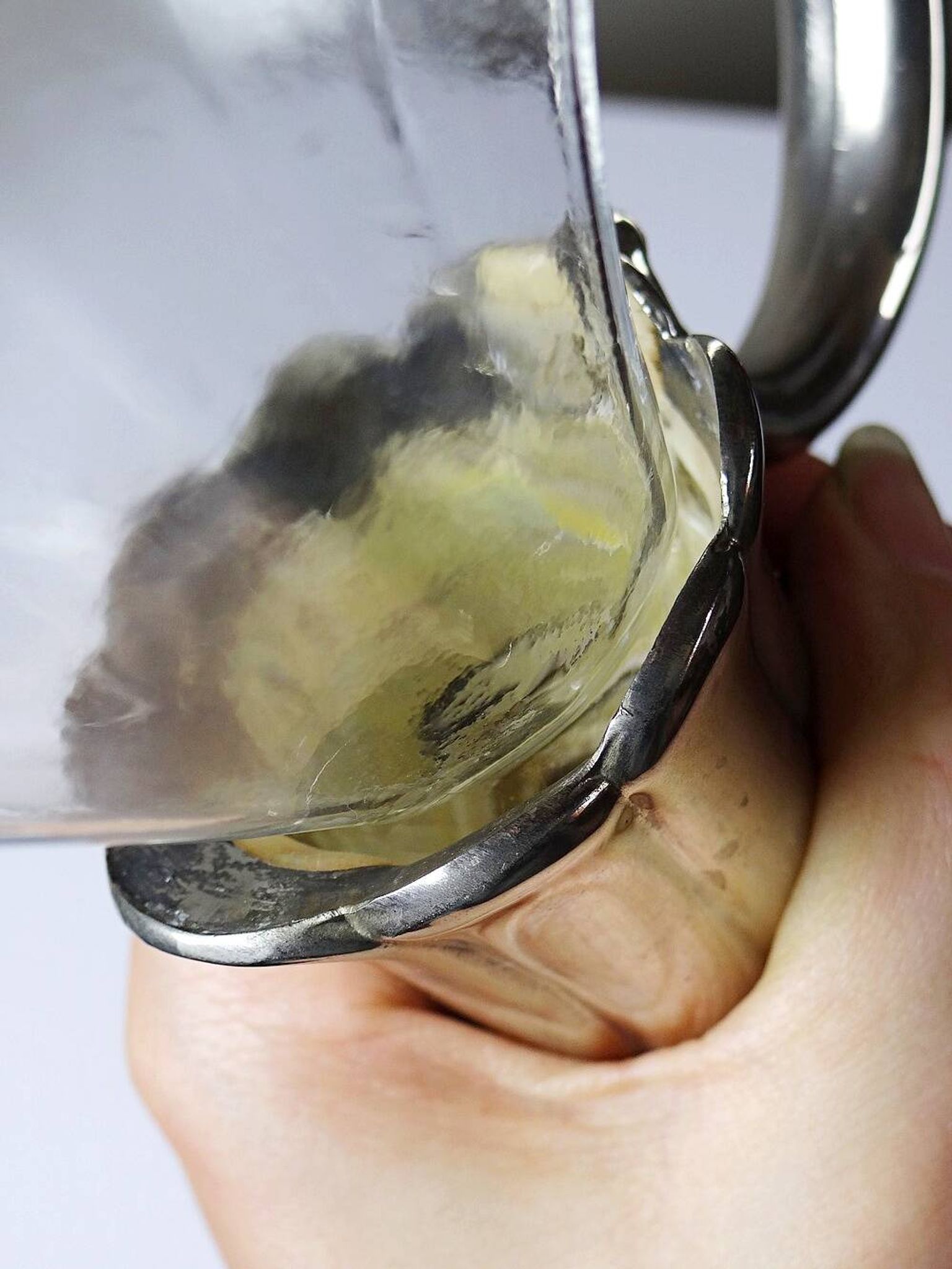 Vintage glass and silver-plated metal jug, modernist pitcher/carafe from 1950-1970.