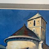 Tableau sur toile vue église coloré signé