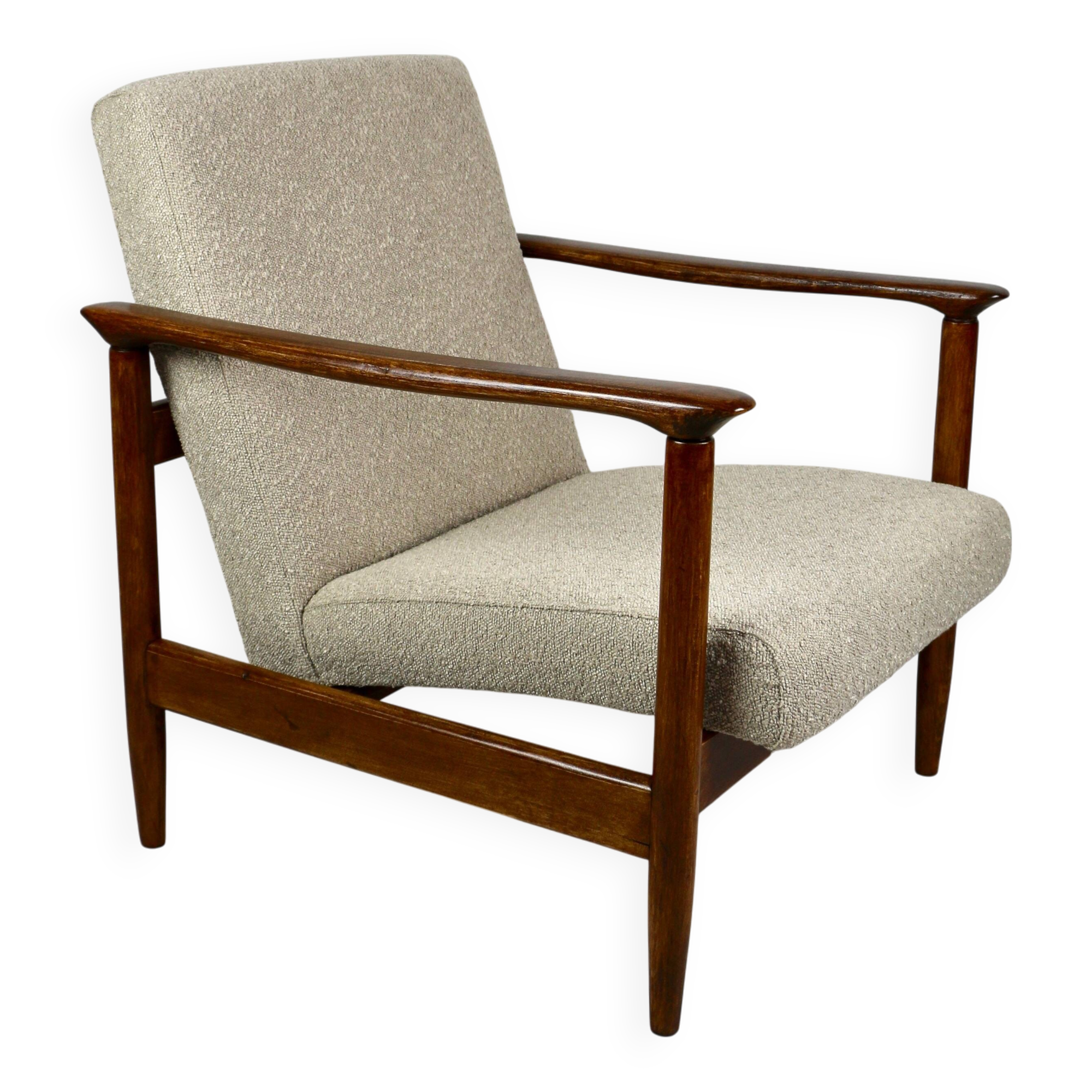 GFM-142 armchair, design by Edmund Homa from the 70s, beige boucle - 2 pieces available
