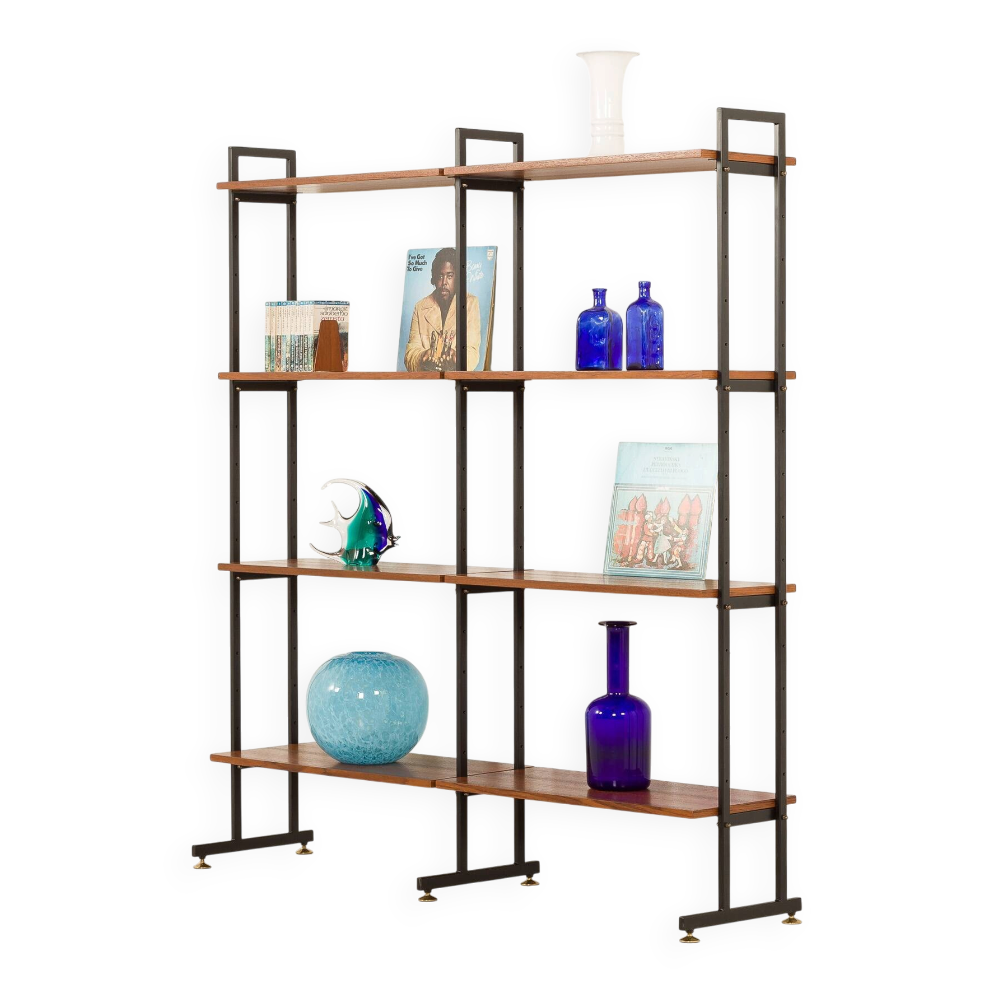 Italian free standing shelving unit or room divider in teak, 1970s