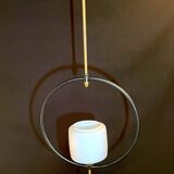 Maison Lunel, Mid-Century Black and Brass Circular Pendant Lamp, France