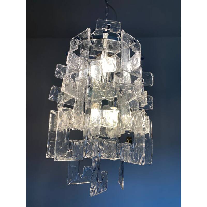 21st Century Transparent and Silver Chandelier in Murano Glass