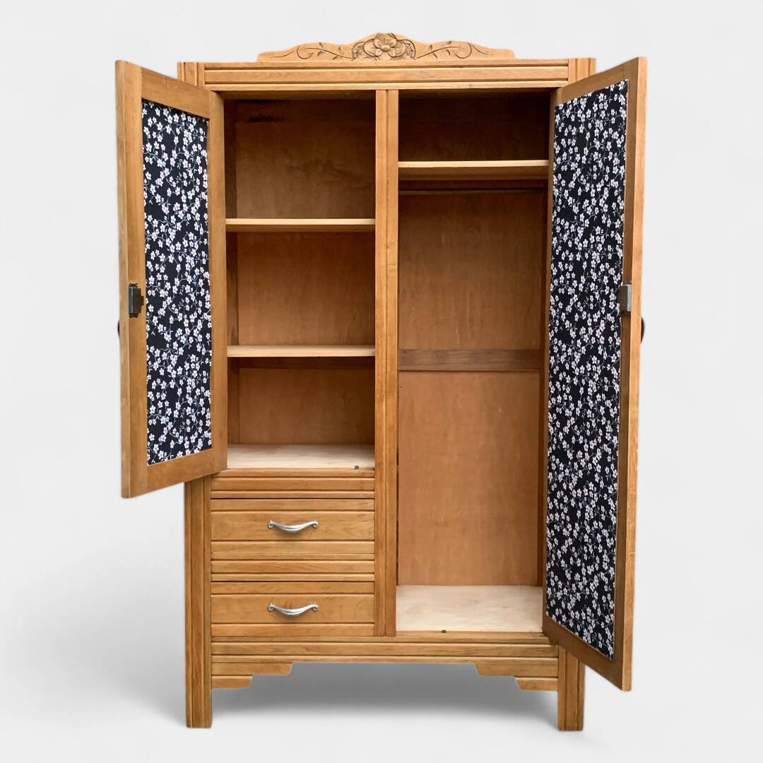 Parisian art deco hotel wardrobe in solid raw oak 1930