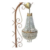 Basket chandelier with crystal and gilded brass pendants, circa 1930.