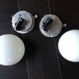 Pair of globe half moon ceiling lights in opaline vintage 60s-70s