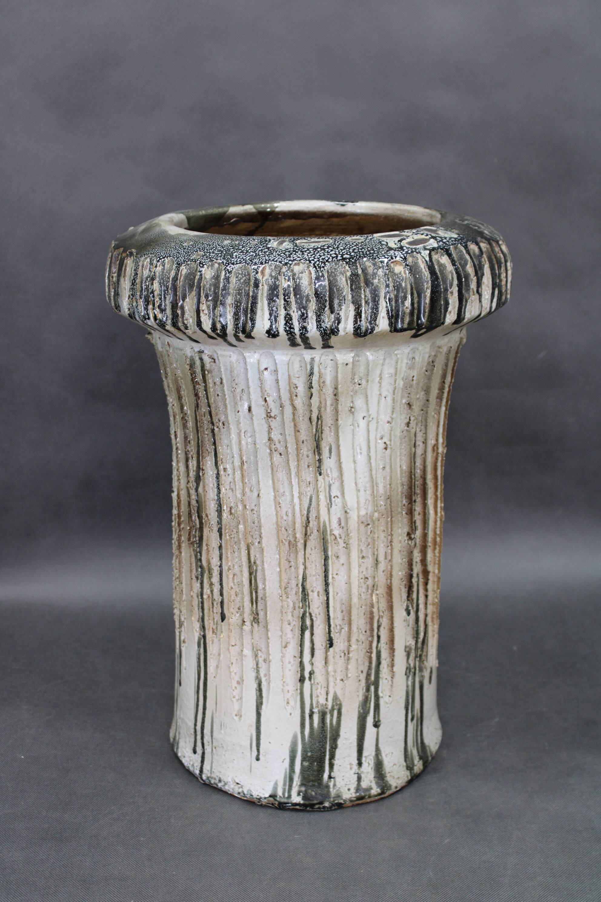 1970s Czechoslovak brutalist ceramic vase, large textured mid-century pottery