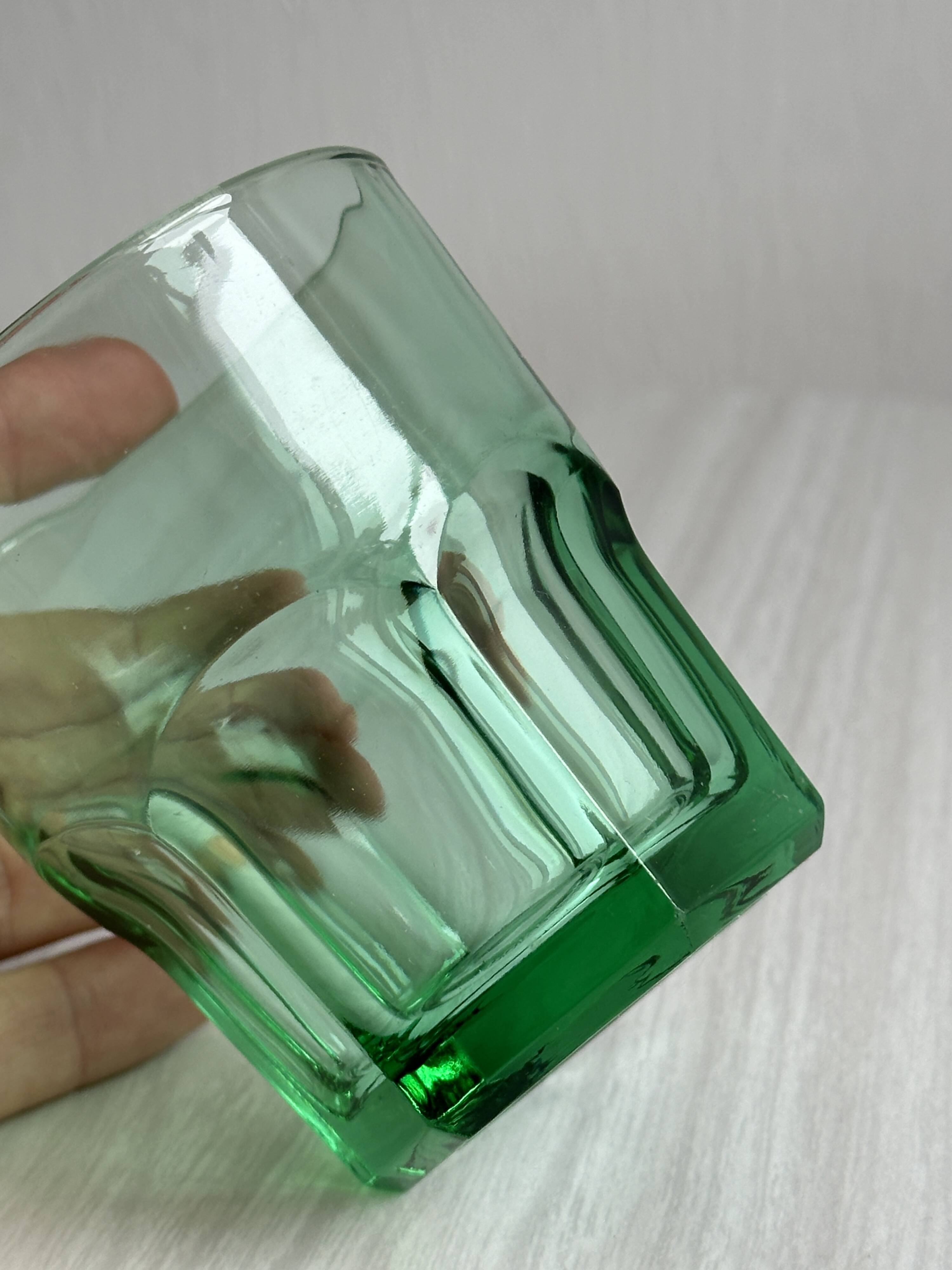 4 vintage water glasses in translucent green glass