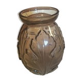 Smoked glass vase with a leaf pattern
