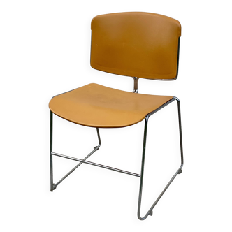 Chaises de Max STACKER Design US 1970-80 métal chromé et plastique orange