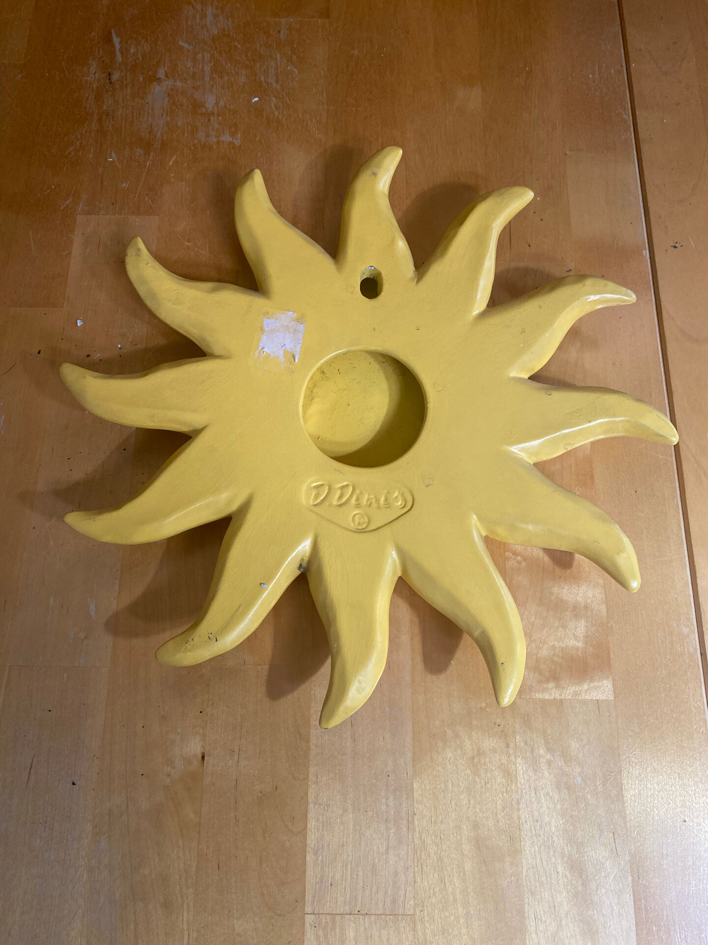 Vintage Yellow Ceramic Sun Mirror D. DINIS #E067