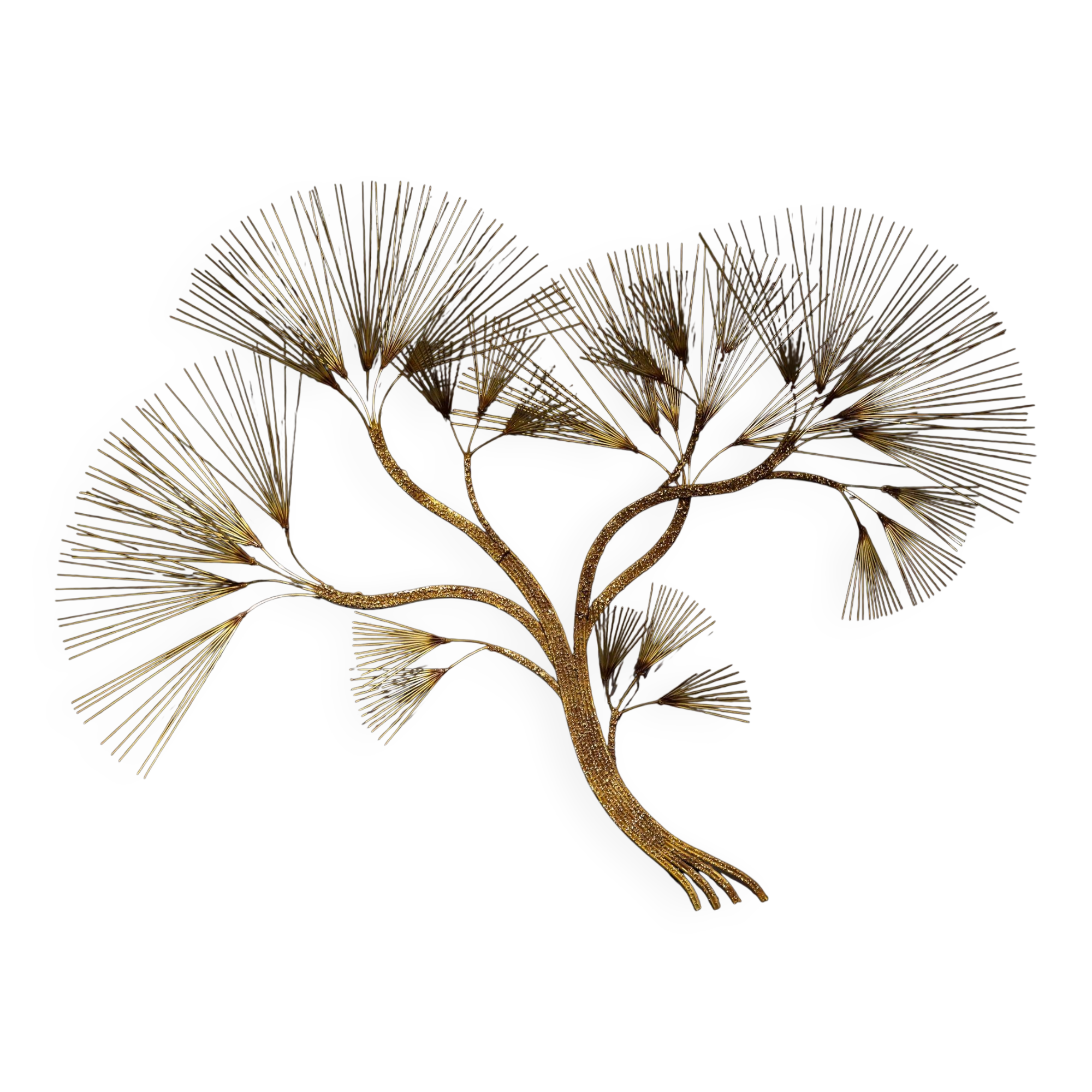 Large wall sculpture in the shape of a tree needle in brass by Curtis Jeré, mid-century modern.
