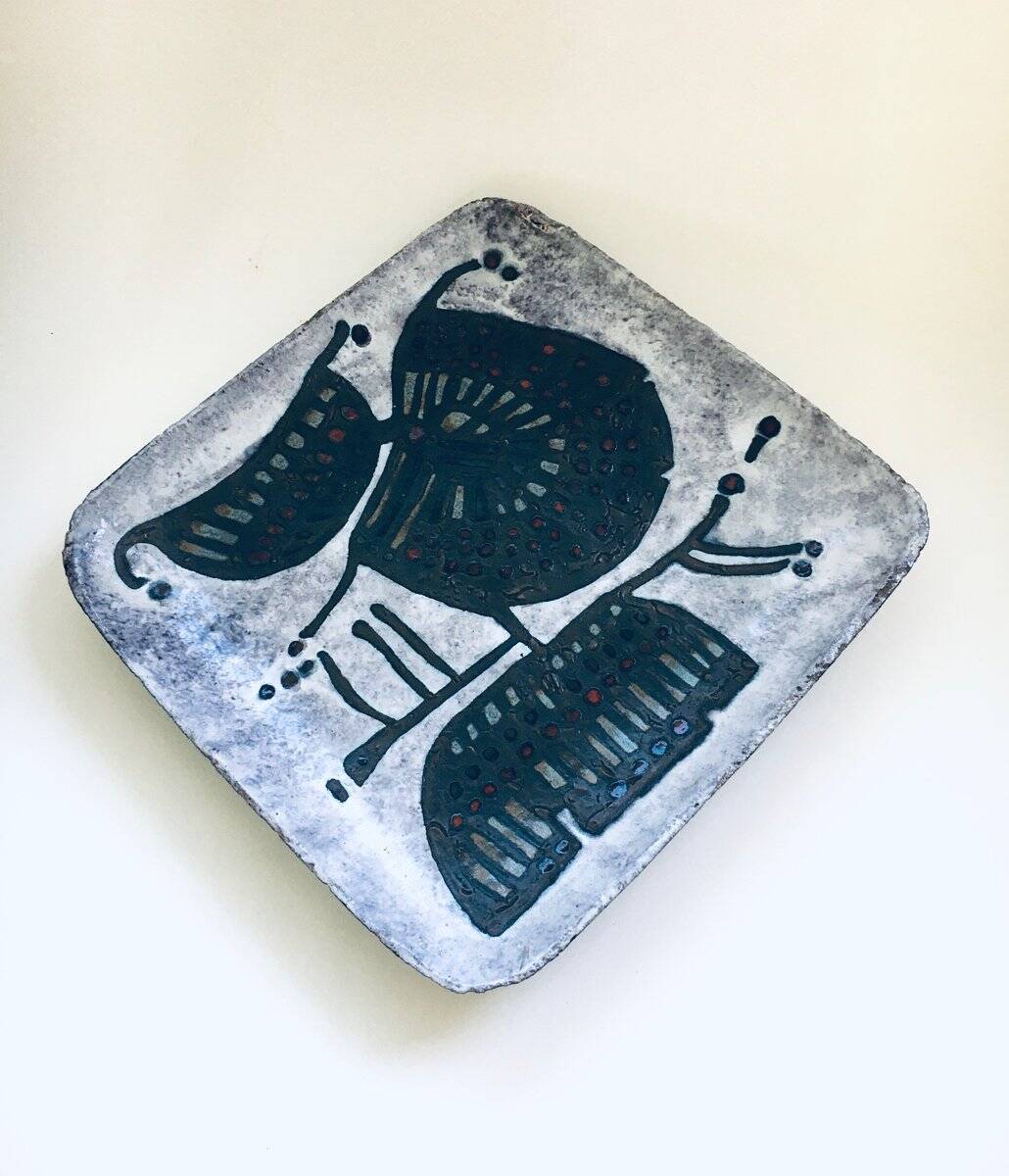 Vintage Brutalist Art Studio Ceramics Square Dish by Amphora Perignem, 1960s