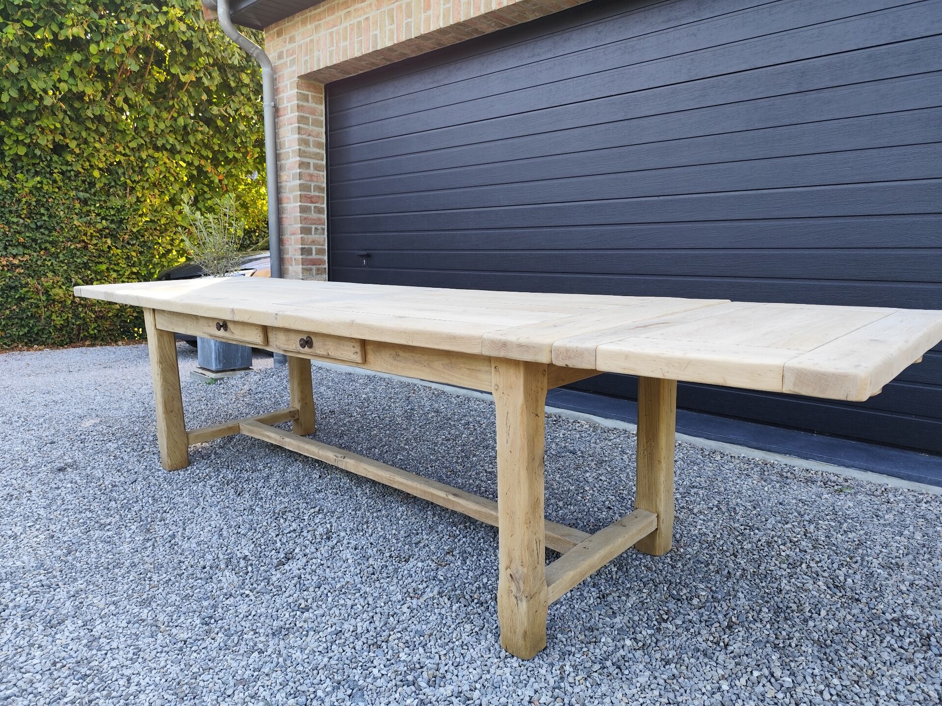 Table de ferme 3m20 chêne massif 2 rallonges