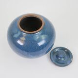 Small blue ceramic box with signed lid