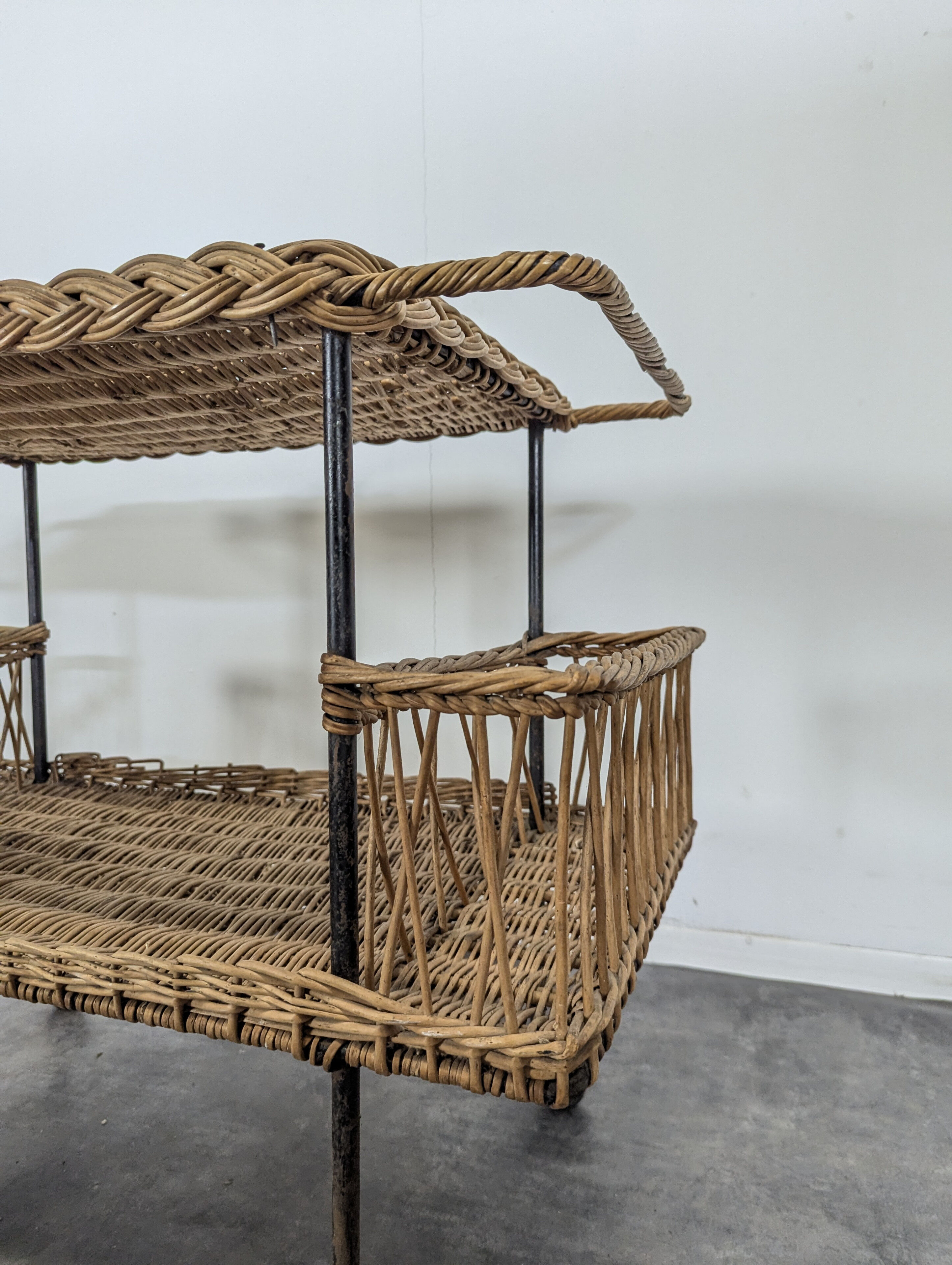 1960s rattan rolling dessert trolley