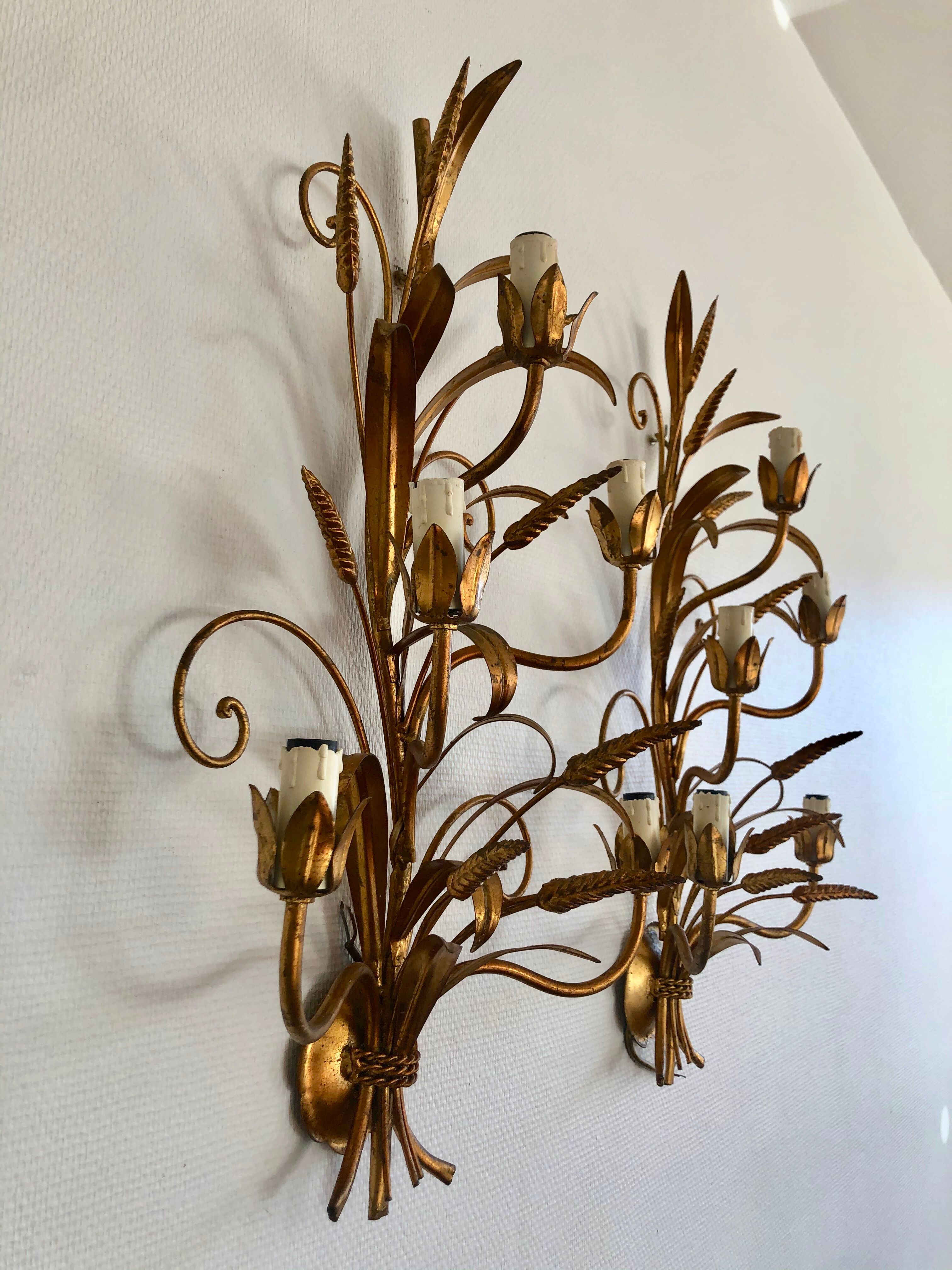 Paire d'appliques épi de blé doré