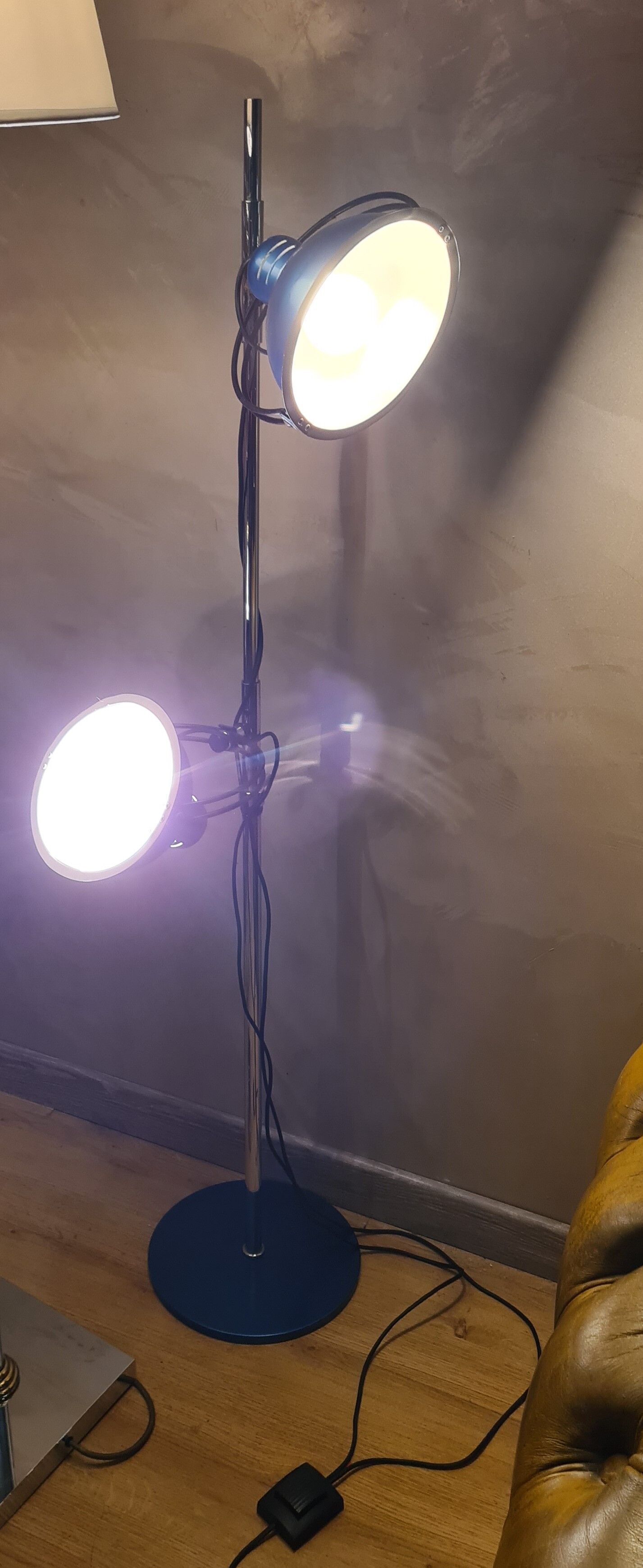 Adjustable floor lamp blue metal and chrome