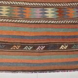 5x8 Orange Blue Striped Turkish Vintage Kilim Rug 170x245Cm