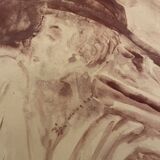 Signed painting monochrome watercolor caput mortum female portrait "Belle époque"