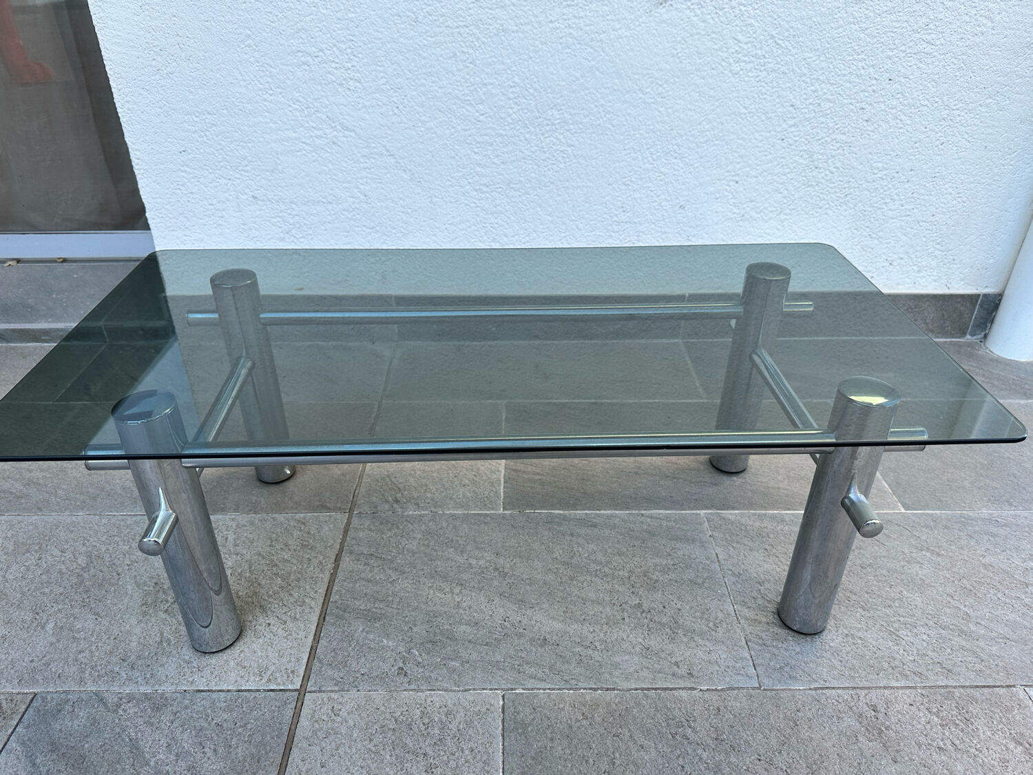 Metal and glass coffee table 70s