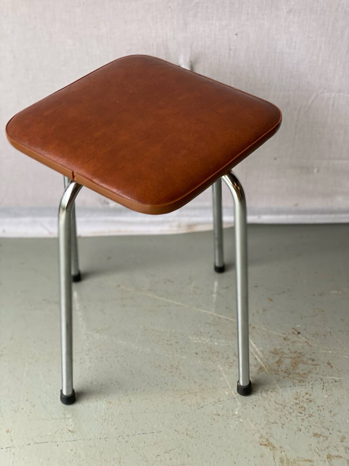 Vintage brown leather and chrome steel stool