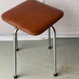 Vintage brown leather and chrome steel stool