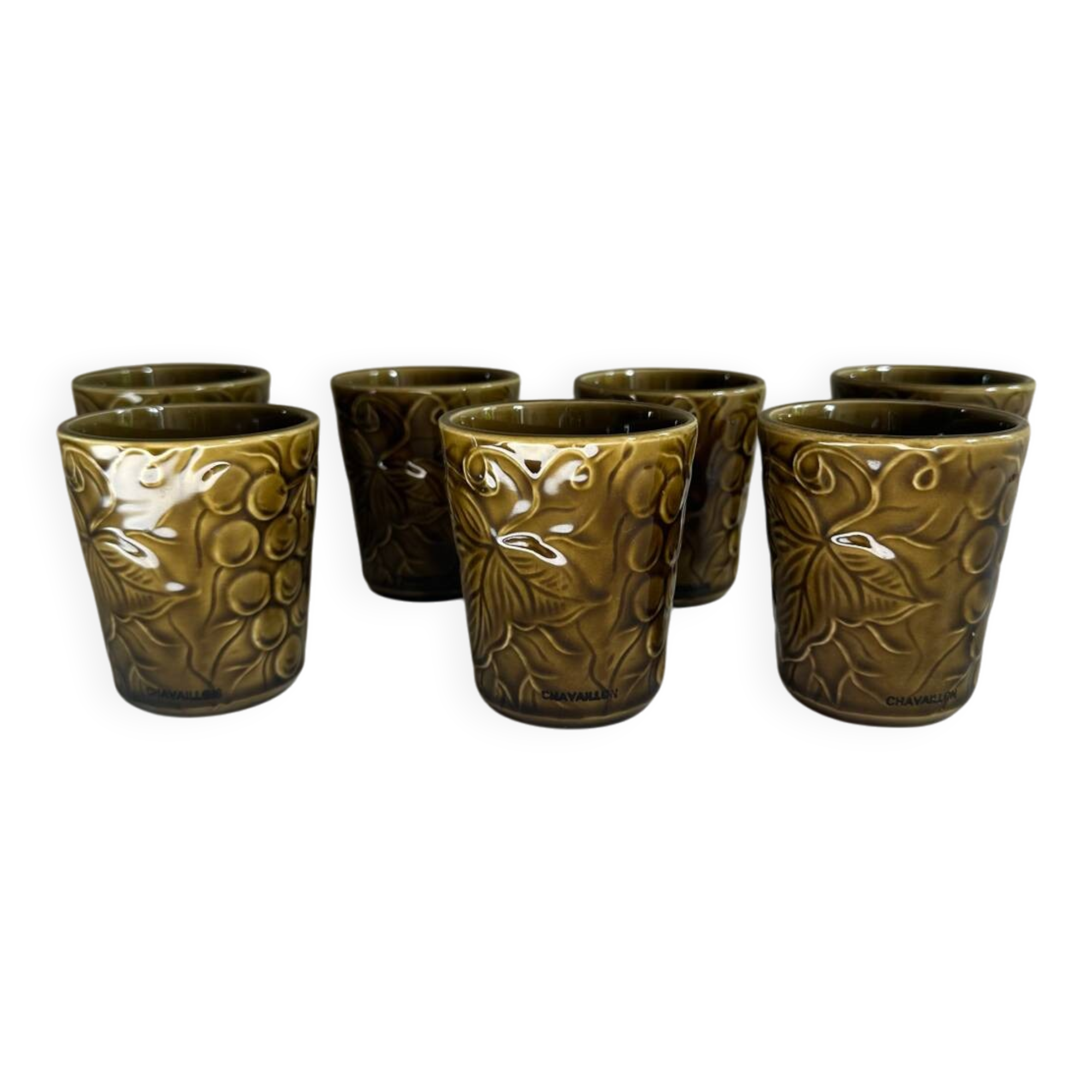7 tasses Chavaillon de Sarreguemines olive