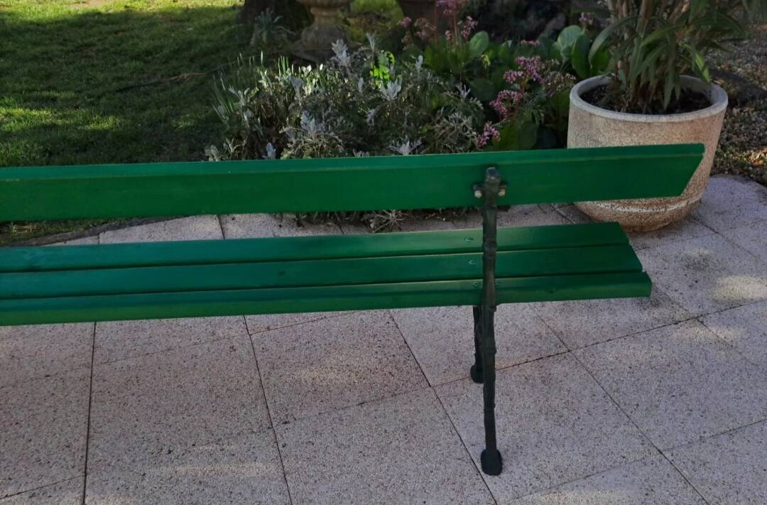 Large wooden and cast iron garden bench 224 cm