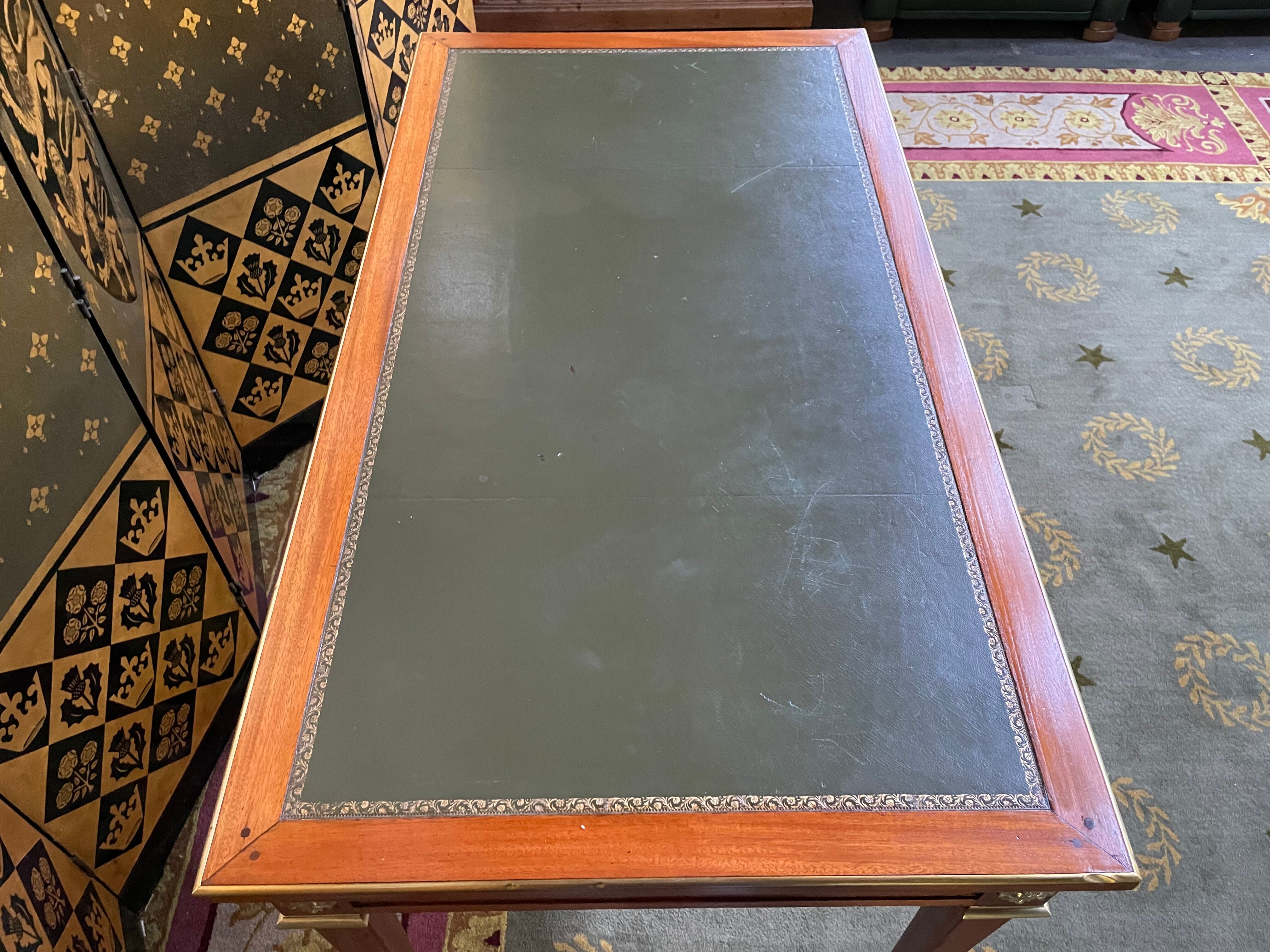 Flat desk in mahogany and leather style Louis XVI restored