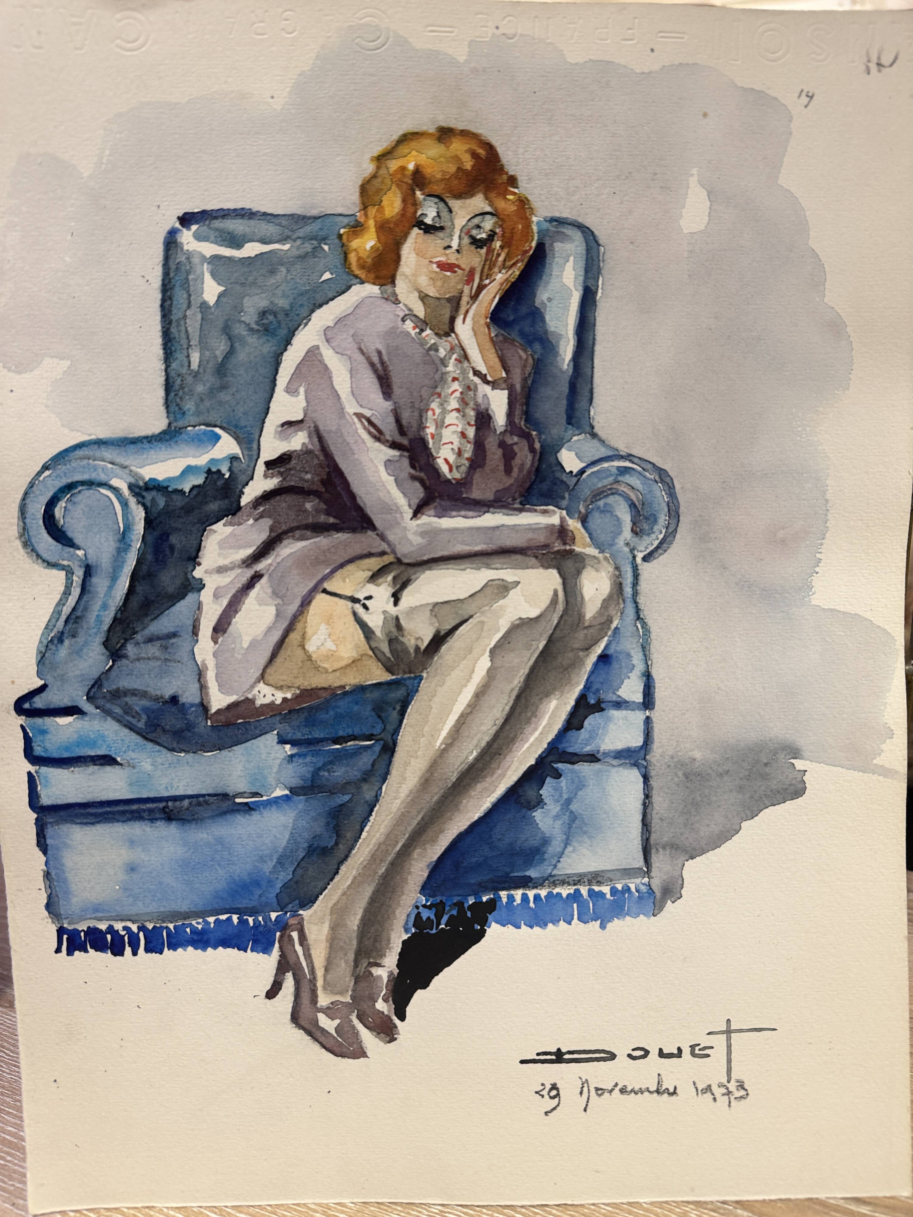 Watercolour signed and dated by Pierre Douet