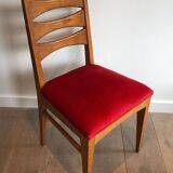 Suite de 6 chaises en chêne et assises de velours rouge