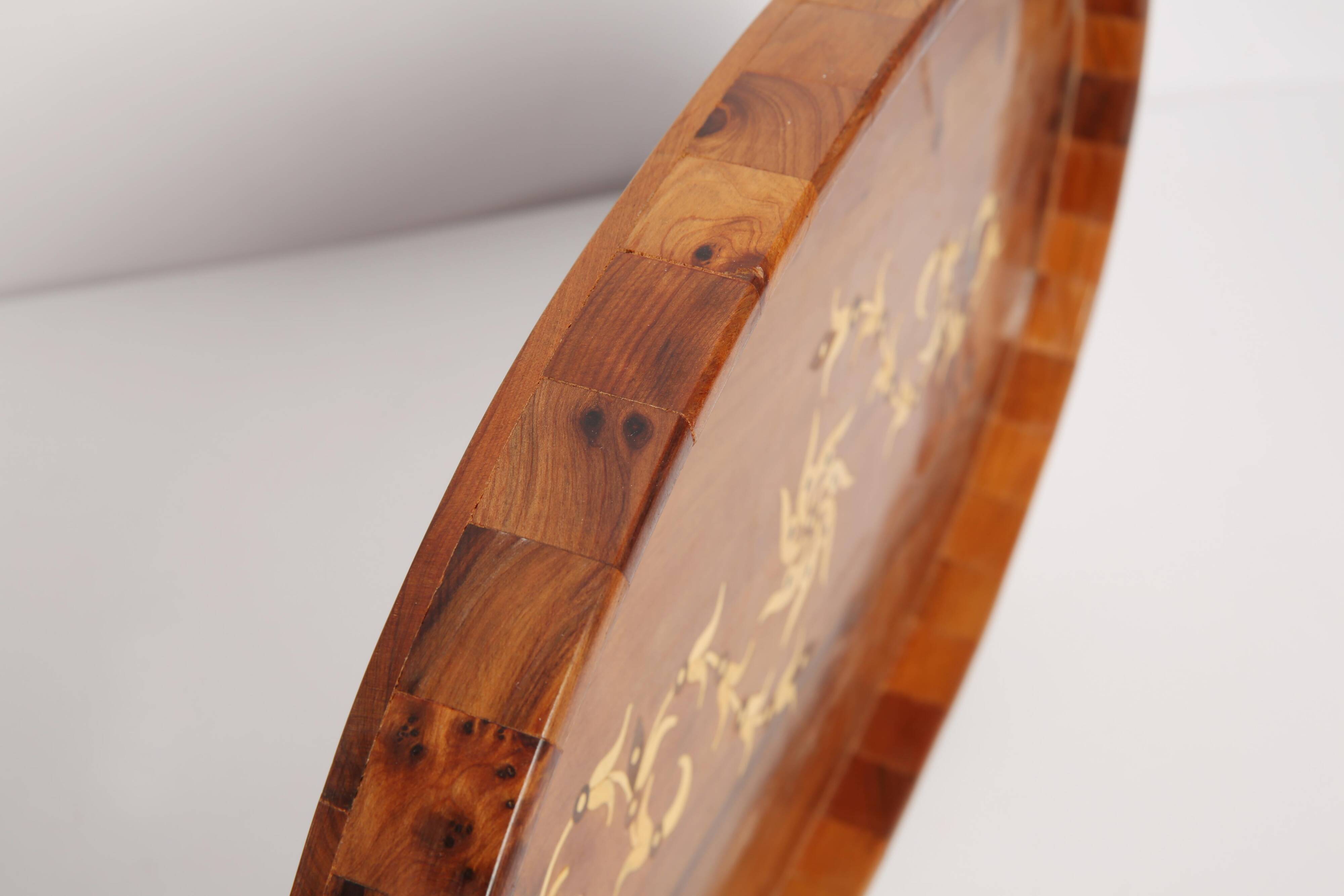 Decorative wooden plate mid-century with flowers, Italy, 1960s