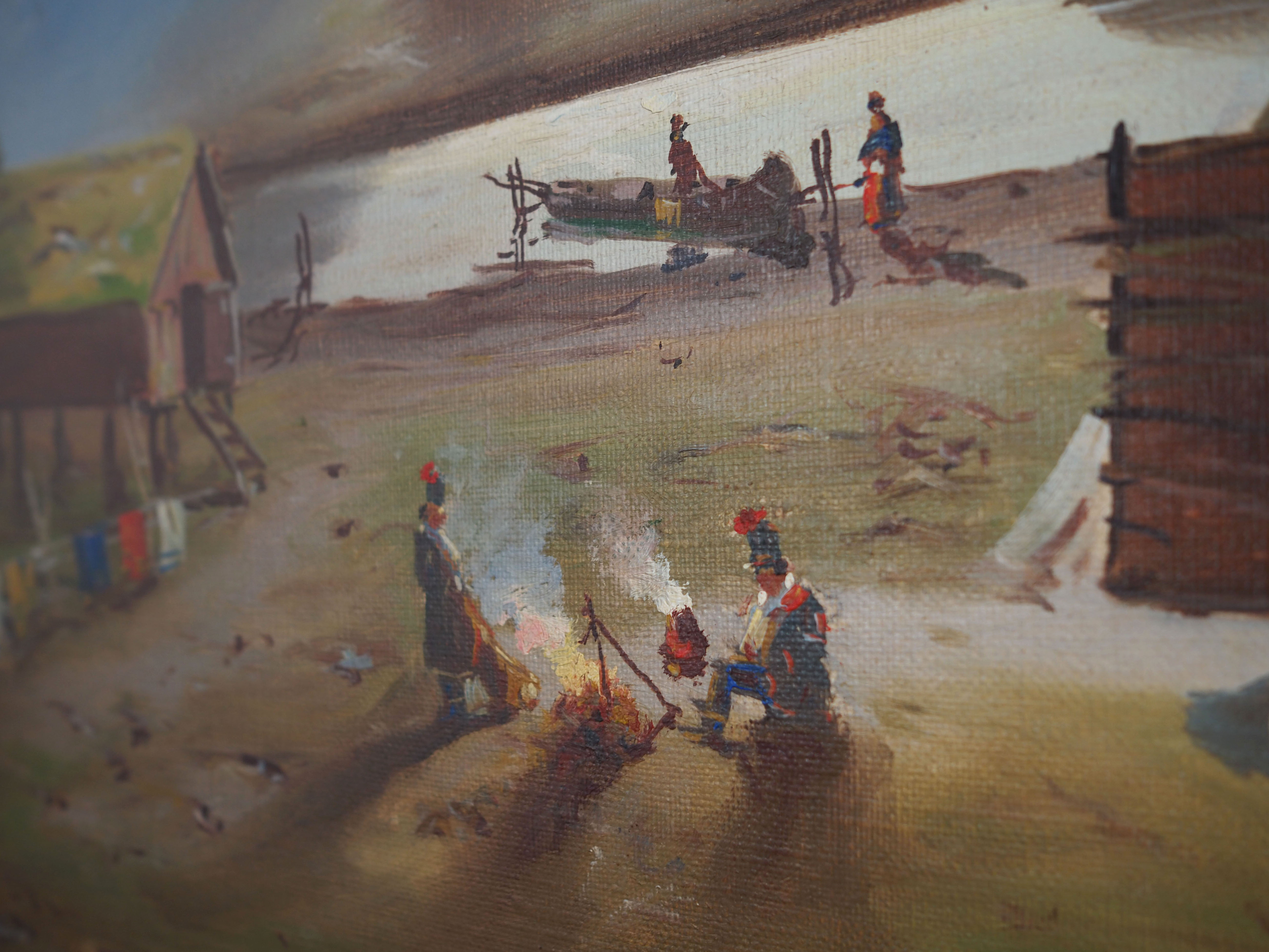 Painting „The Riverside Camp”, Scandinavian design, 19th century, by Vilhelm Oskar Engström