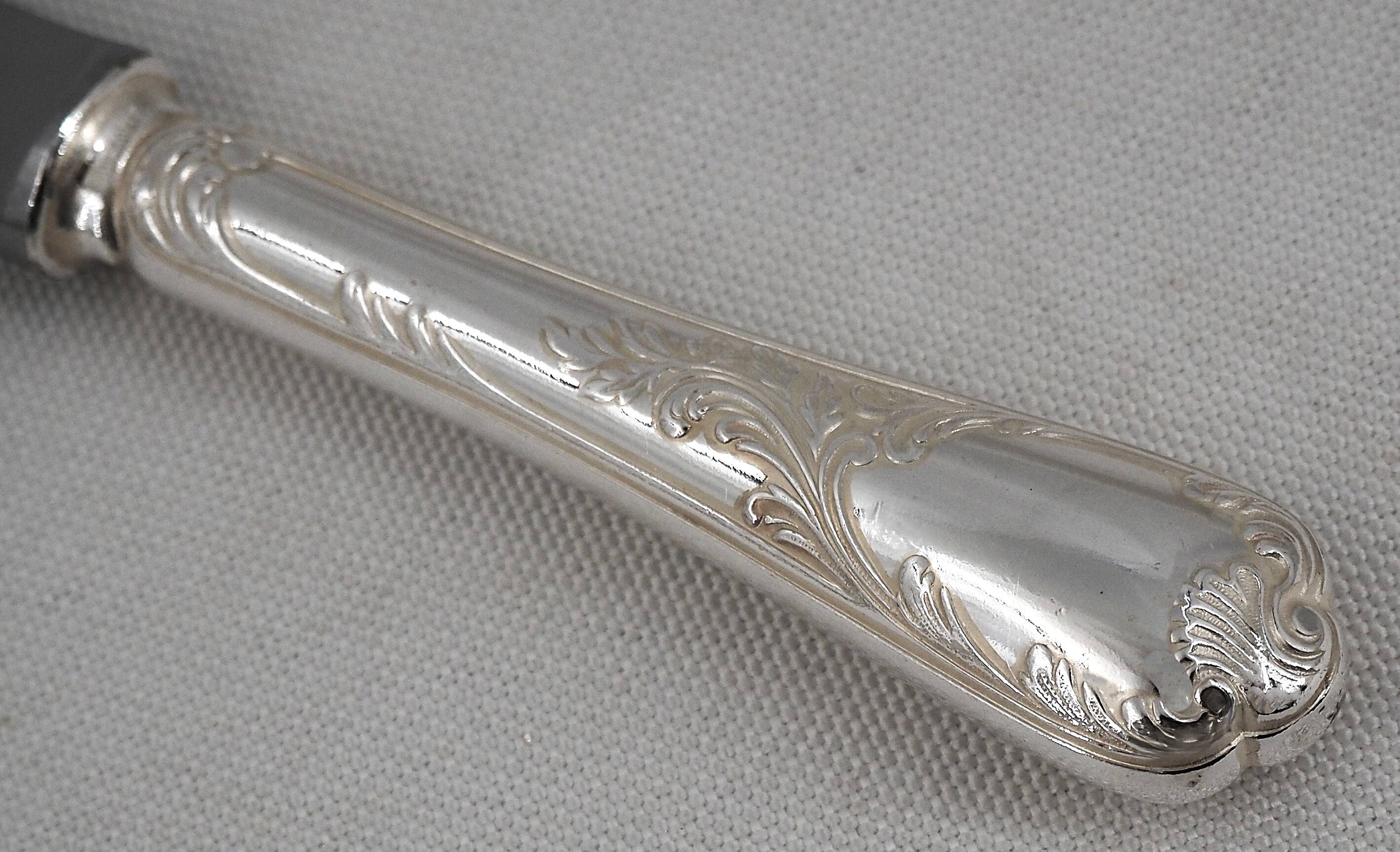 Christofle Marly, 6 dessert knives, for dessert and cheese, silver-plated metal.