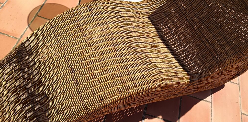 Chaise longue transat bain de soleil en rotin et bambou 1960