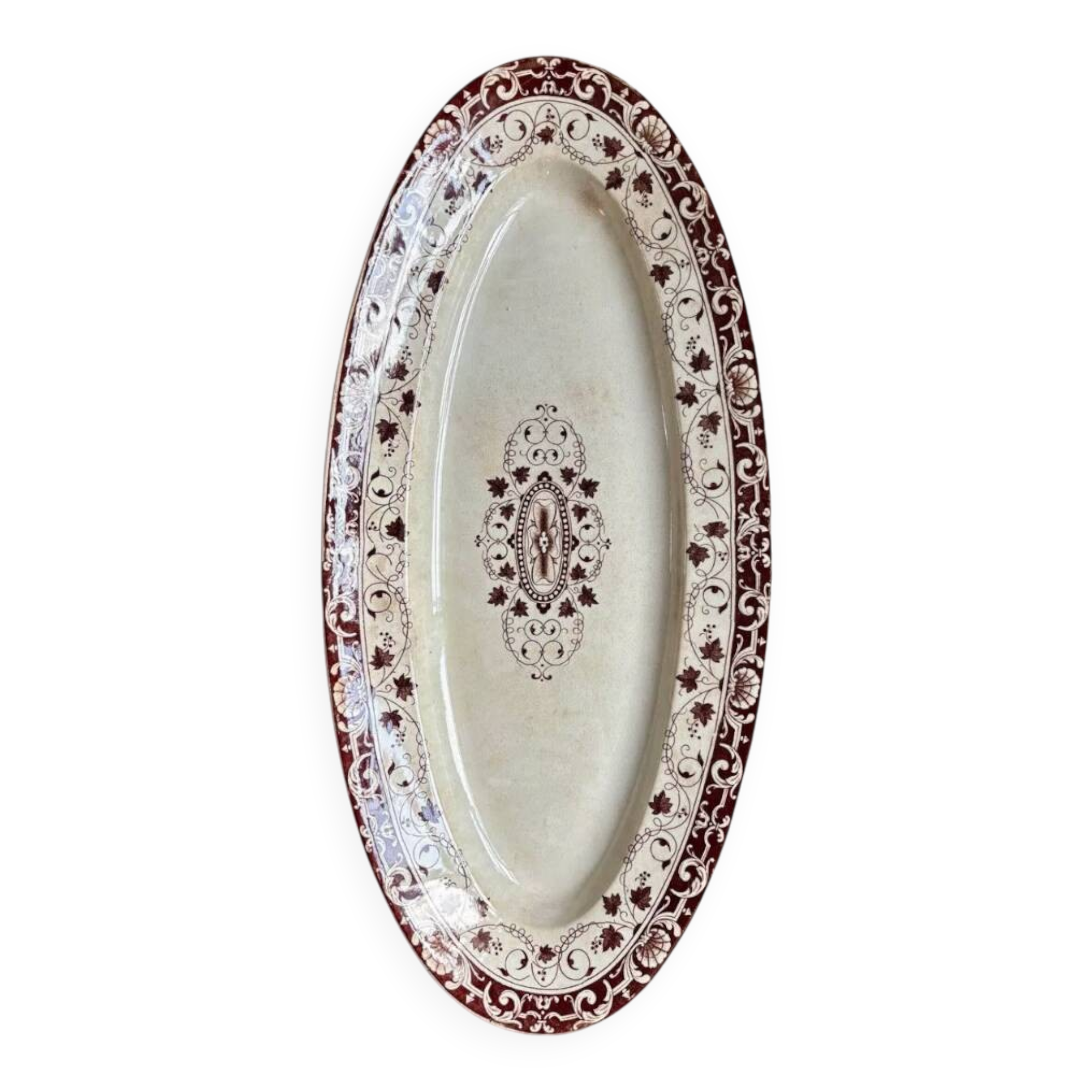 Oval dish and 6 flat plates Jules Vieillard - Bordeaux in iron earth