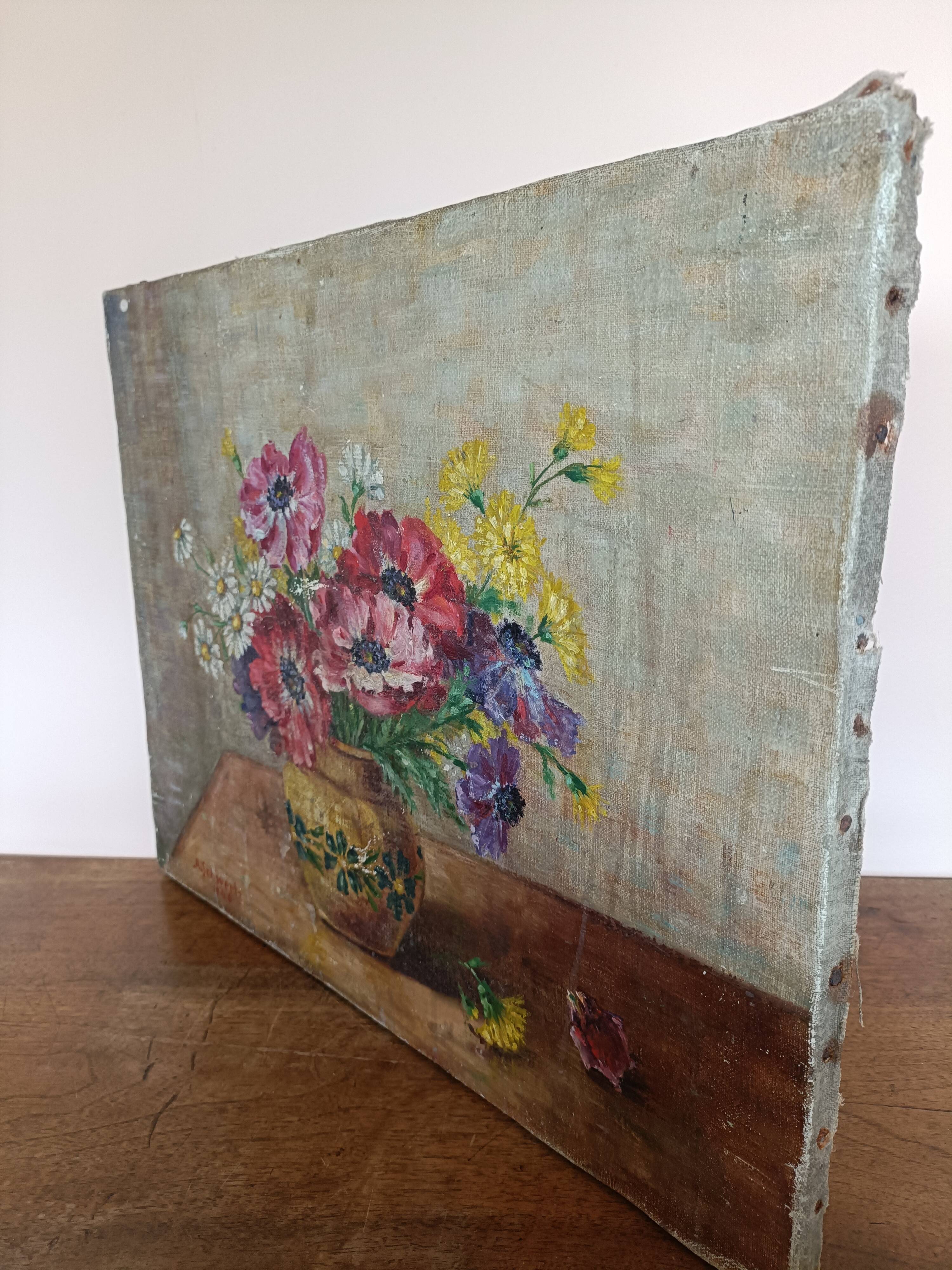 Flowered scene painting by A. Schwerz 1946