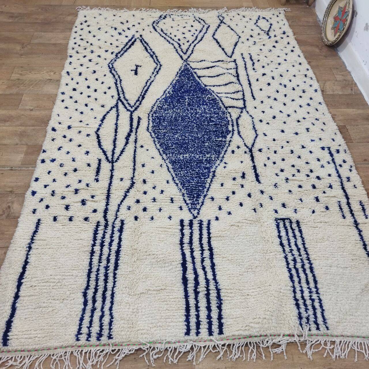 Vintage Azilal rug 290x190 cm - Blue geometric patterns