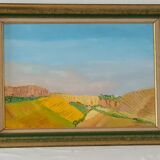 Oil on Canvas "Sunny Countryside" – Vintage Gold and Green Frame