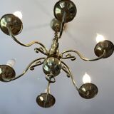 6-branch chandelier in gilded brass