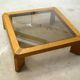 grande table basse en chêne et verre fume, 1970