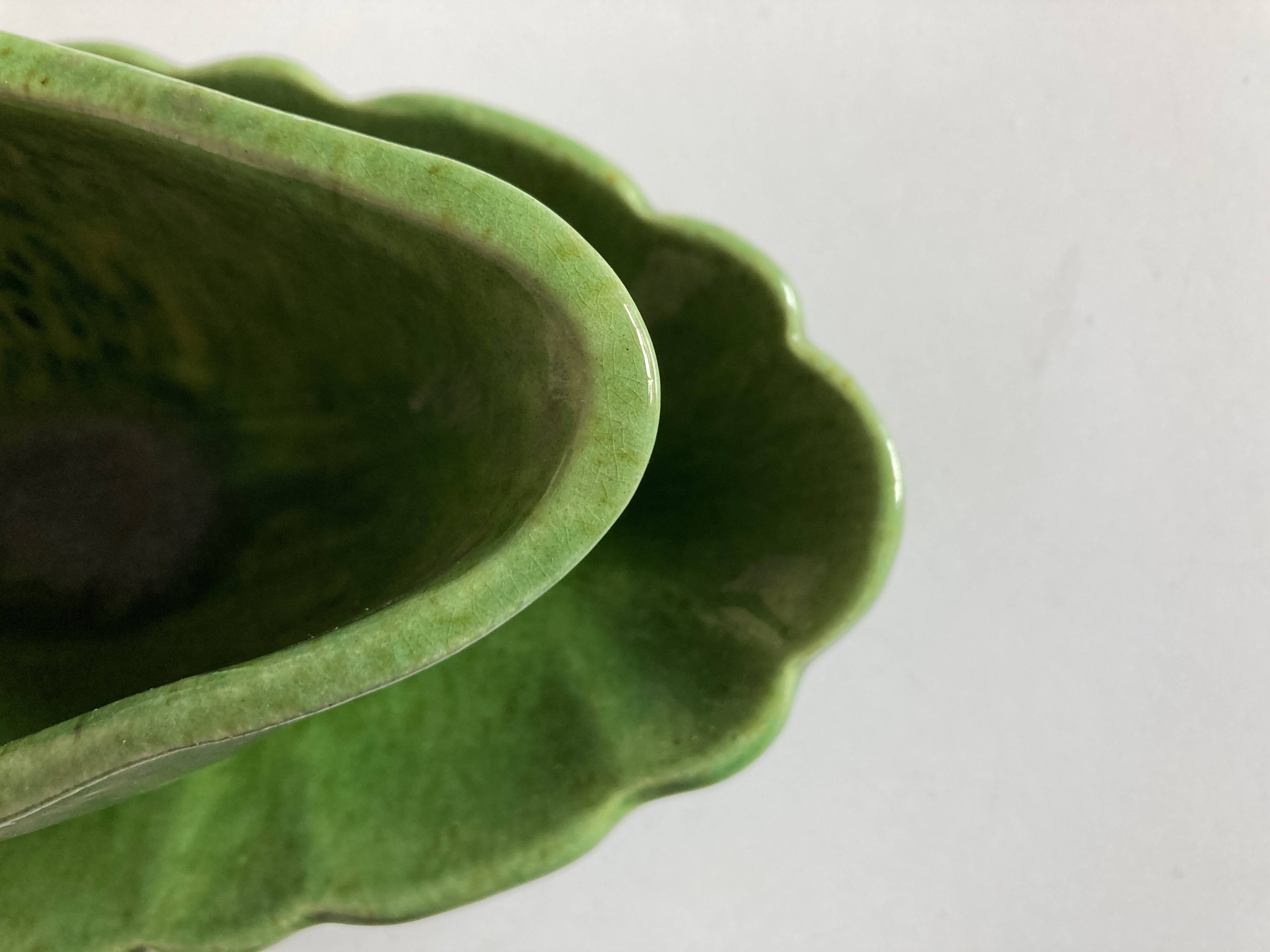 Glazed clay sauce with neoclassical festoons Aegitna Vallauris 1950