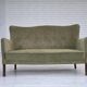 1960s, Danish curved 2-seater sofa, furniture velour, beech wood.