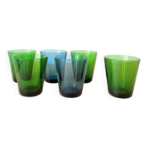 6 vintage green and blue Vereco glasses