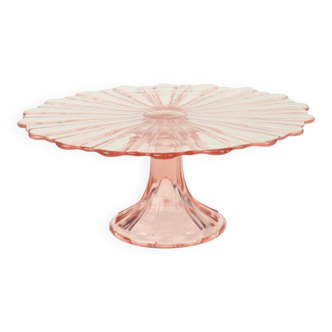 Pink Art Deco Cake Stand Pressed Glass Vintage Cake Stand