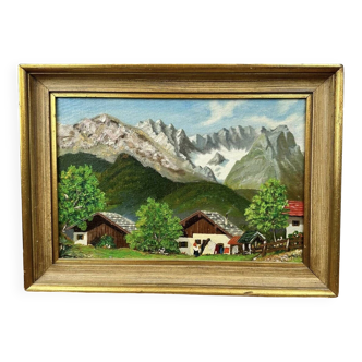 Huile sur panneau paysage de montagne