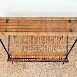 Magazines rack metal shelf and wicker years 50