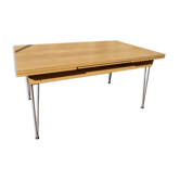 Table formica pieds eiffel, imitation bois, vintage, années 70