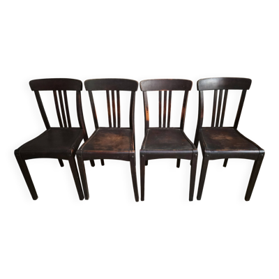 Ensemble de 4 chaises bistrot françaises anciennes Stella, vers 1900–1920