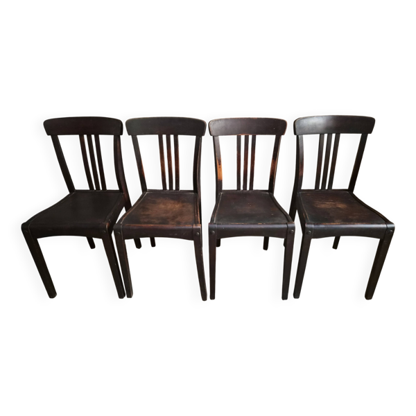 Ensemble de 4 chaises bistrot françaises anciennes Stella, vers 1900–1920